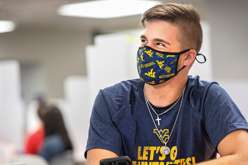 WVU student wearing a mask.